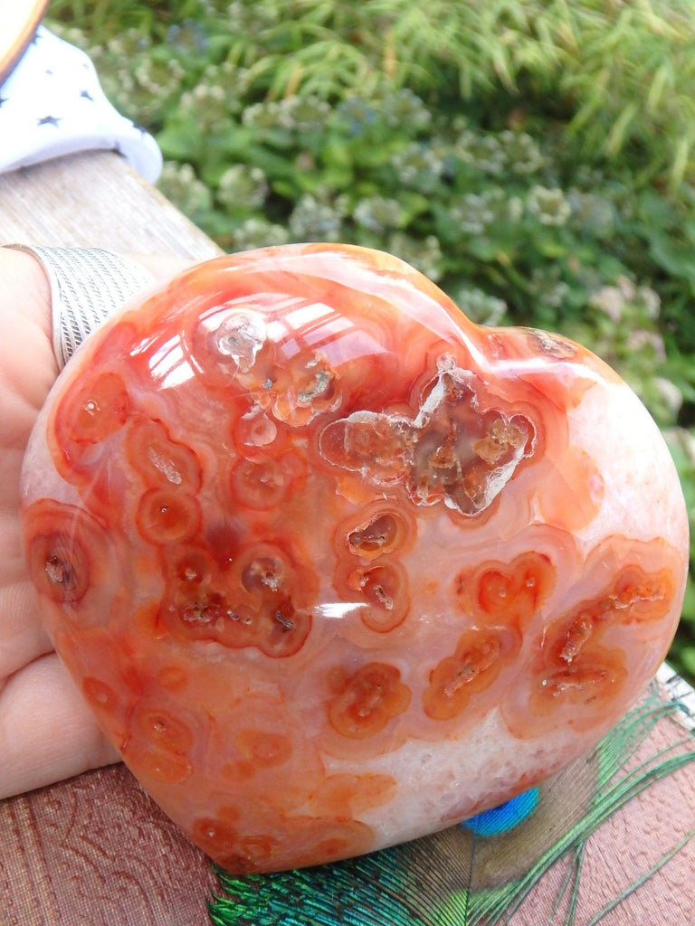 Druzy Cave & Orange Orbs Carnelian Love Heart Carving - Earth Family Crystals