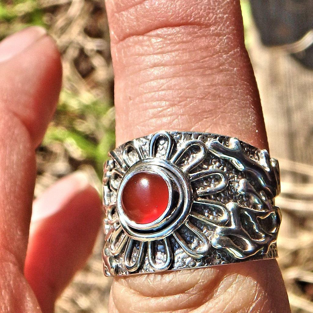 Flower Power Fire Orange Carnelian Ring in Sterling Silver (Size 7) - Earth Family Crystals