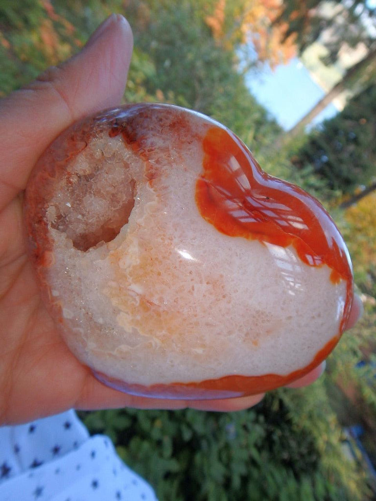 Extremely Unique! Deep Druzy Cave Carnelian Heart Carving - Earth Family Crystals