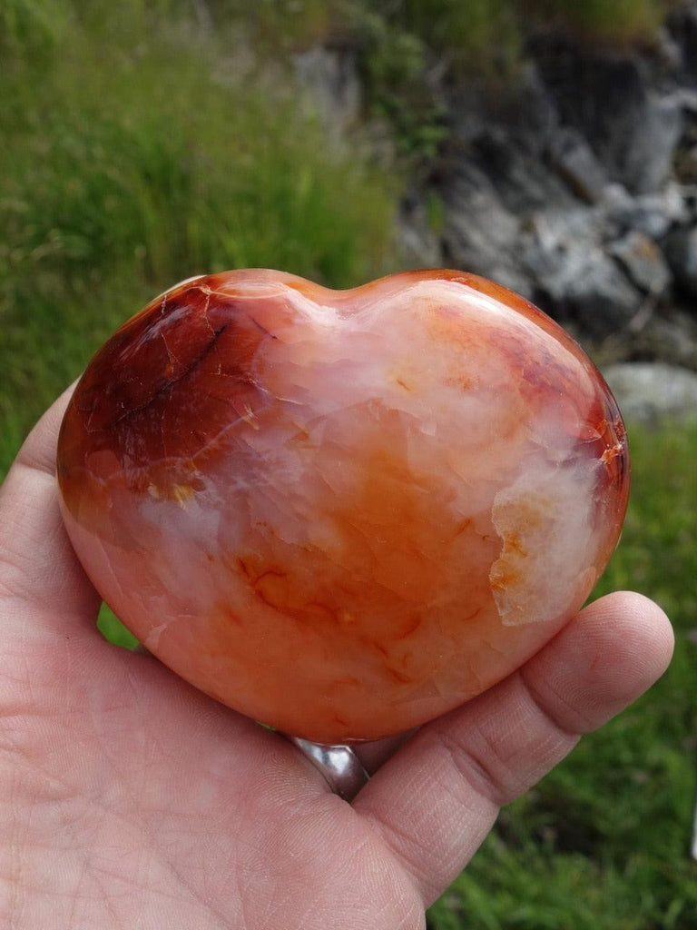 Vibrant Orange & Red Contrast Carnelian Puffy Heart Carving - Earth Family Crystals