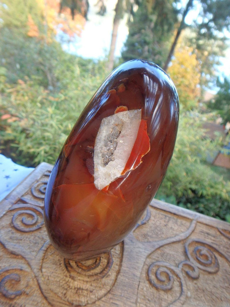 White Druzy Cave Deep Orange Carnelian Standing Display Specimen*REDUCED - Earth Family Crystals