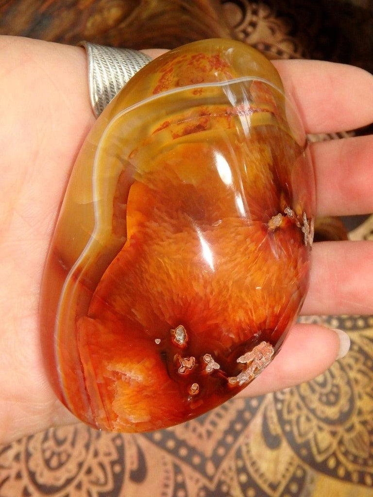 Fire Orange & Red Swirls Carnelian With Creamy White Underside - Earth Family Crystals