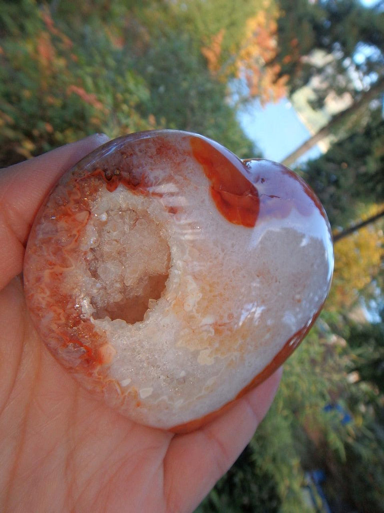 Extremely Unique! Deep Druzy Cave Carnelian Heart Carving - Earth Family Crystals