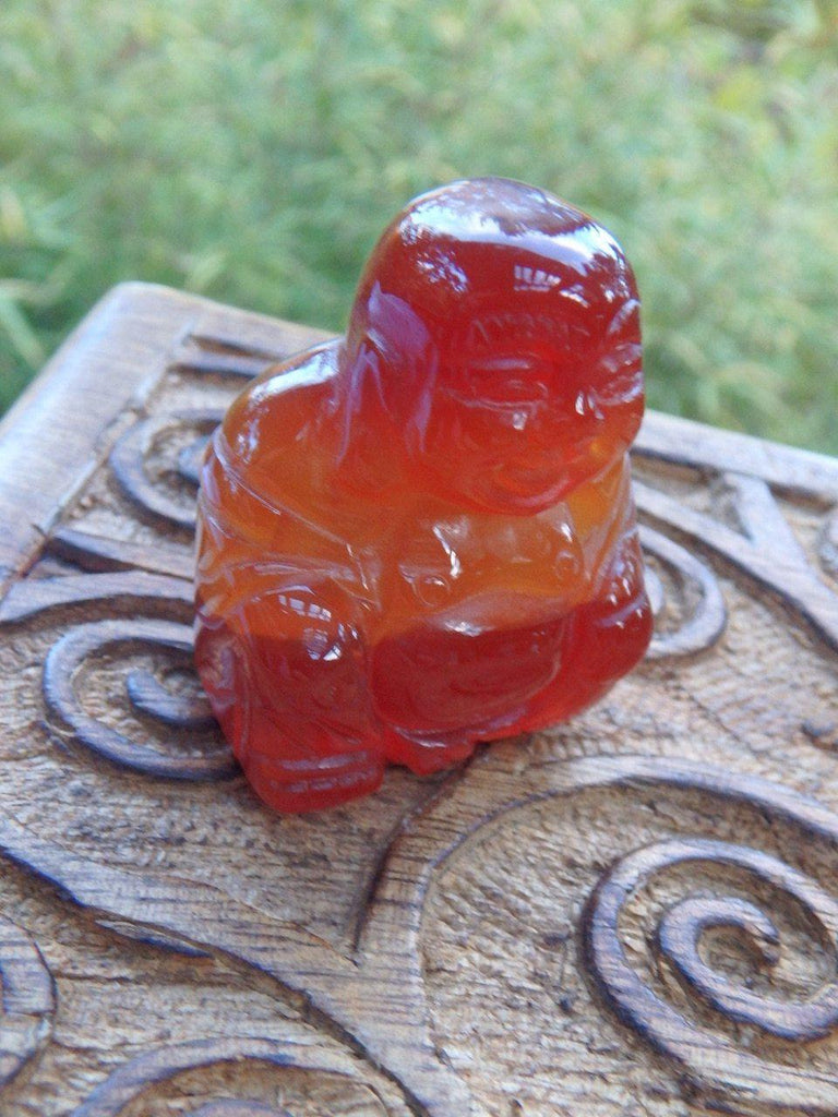Carnelian Small Laughing Buddha Carving - Earth Family Crystals