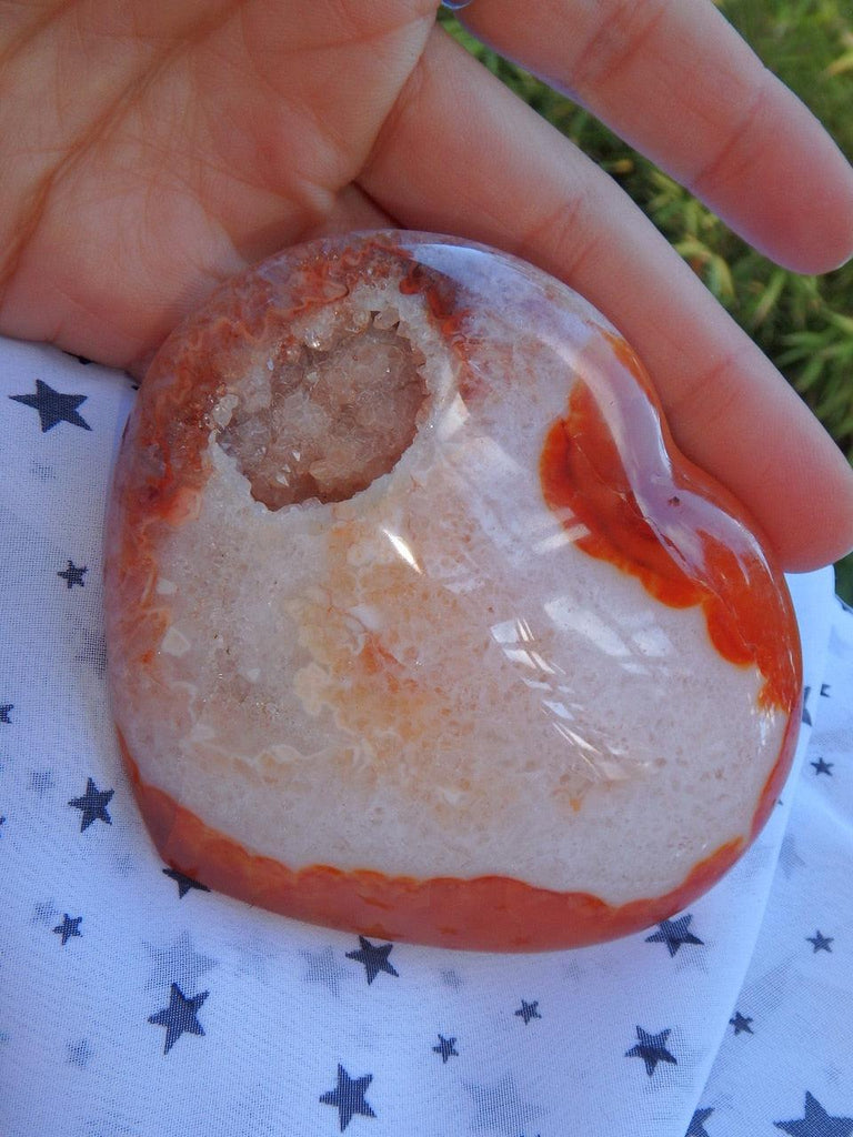 Extremely Unique! Deep Druzy Cave Carnelian Heart Carving - Earth Family Crystals