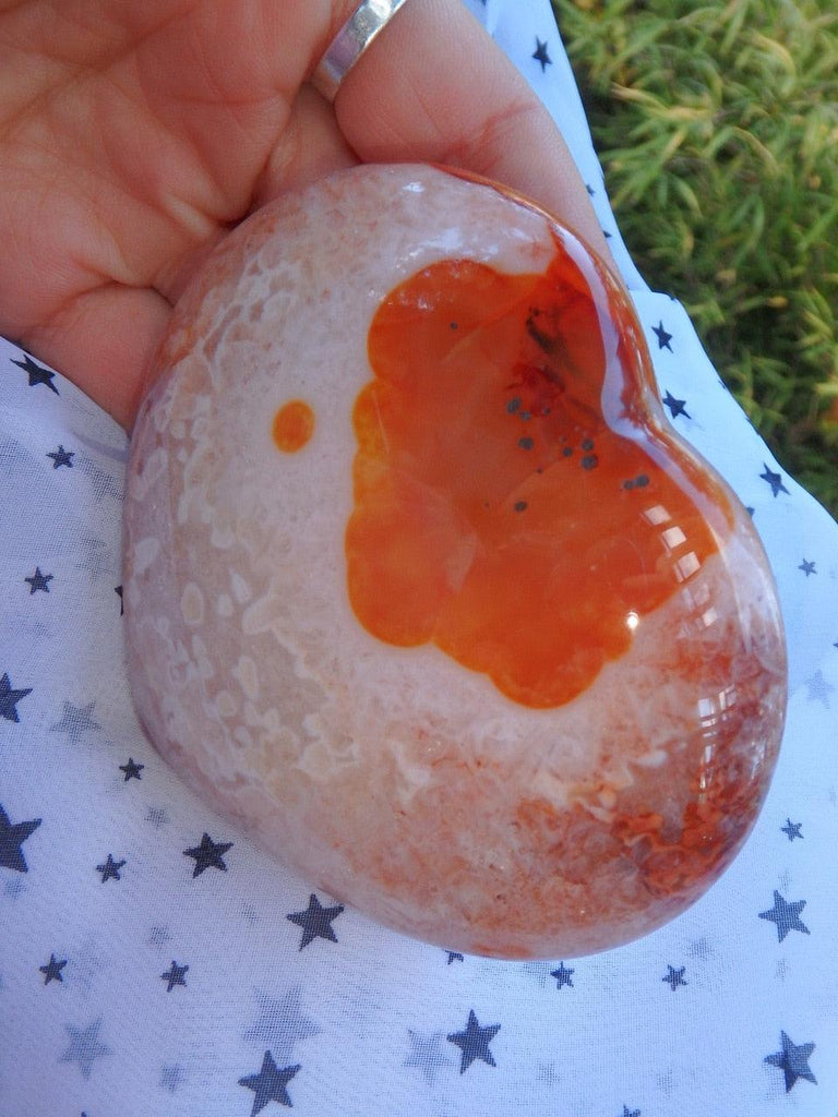 Extremely Unique! Deep Druzy Cave Carnelian Heart Carving - Earth Family Crystals