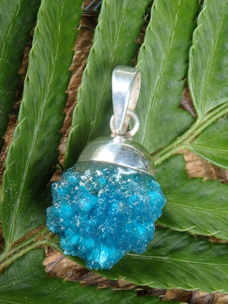 Electric Blue Floating Raw Cavansite From India Pendant In Sterling Silver (Includes Silver Chain) - Earth Family Crystals