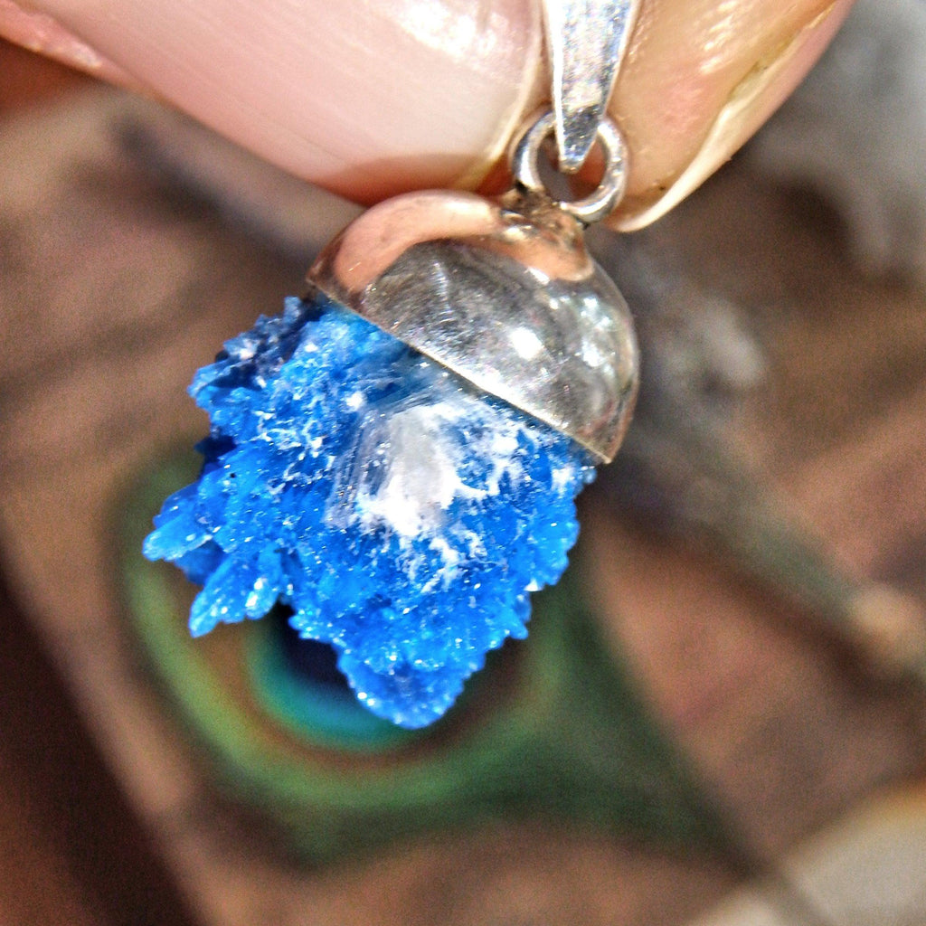 Cute Floating Raw Cavansite Puff Ball Sterling Silver Pendant (Includes Silver Chain) - Earth Family Crystals