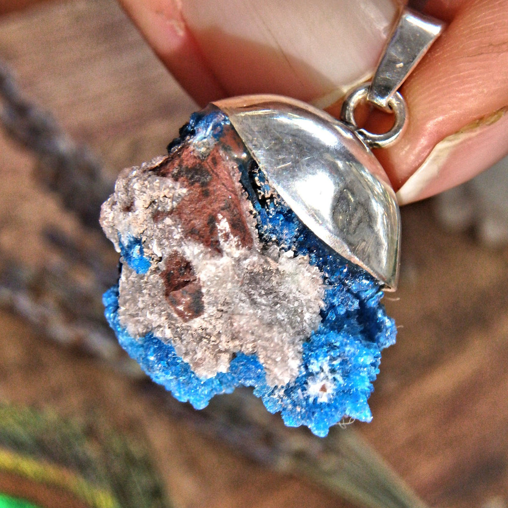 Gorgeous Natural Blue Cavansite Floating Sterling Silver Pendant (Includes Silver Chain) - Earth Family Crystals