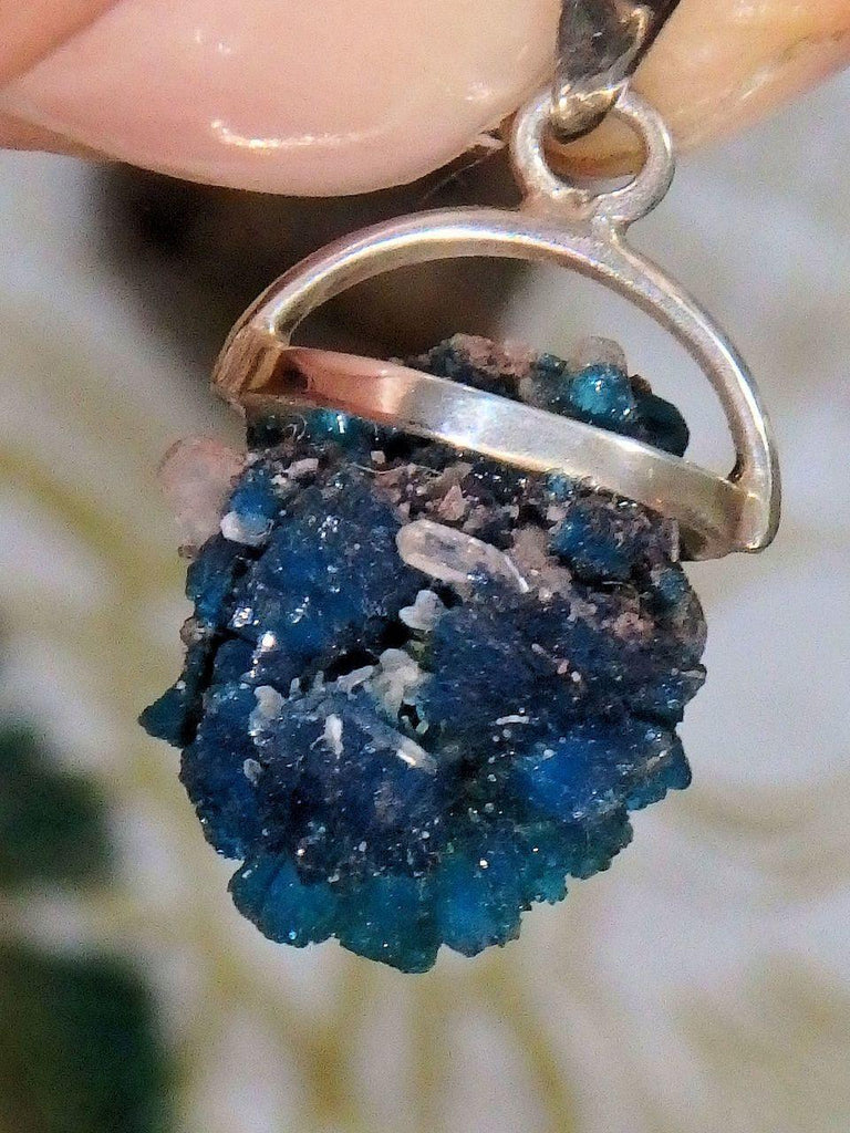 Cavansite Raw Floating Cluster Pendant in Sterling Silver (Includes Silver Chain) - Earth Family Crystals