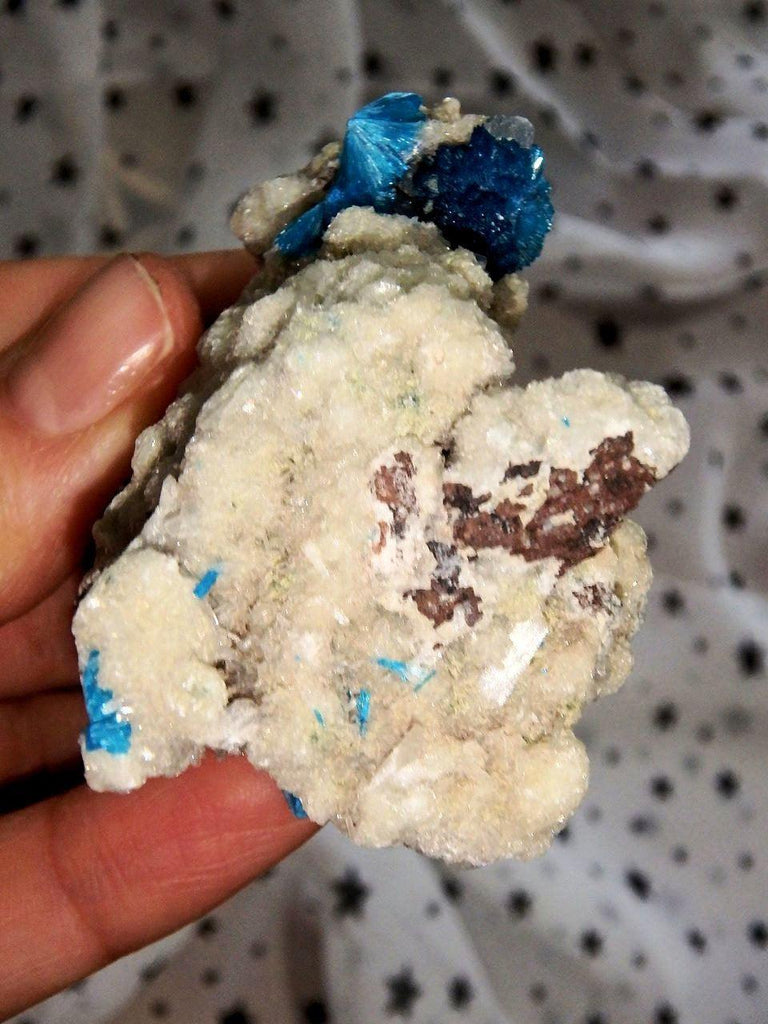 Amazing Electric Blue Cavansite Clusters on Sparkly Druzy Matrix From India - Earth Family Crystals