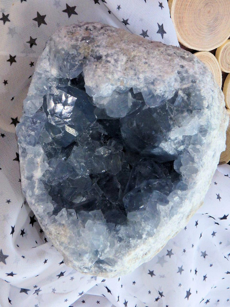 Extremely Incredible Blue Points XL Celestite Geode From Madagascar - Earth Family Crystals