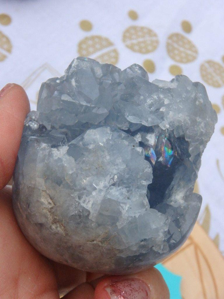 Amazing Blue Druzy Celestite Geode Carving - Earth Family Crystals