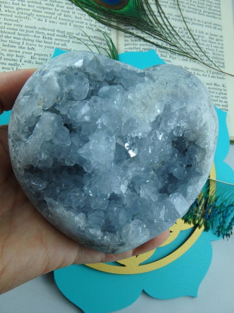 Jumbo Sky Blue Druzy Celestite Puffy Heart Specimen - Earth Family Crystals