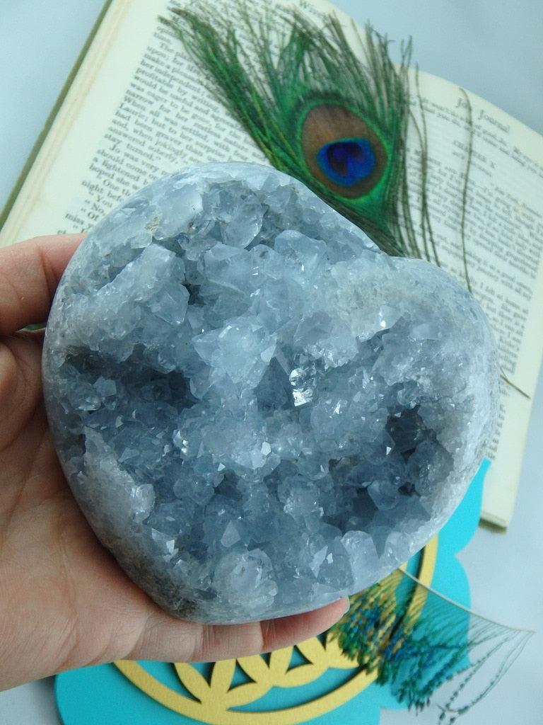 Jumbo Sky Blue Druzy Celestite Puffy Heart Specimen - Earth Family Crystals