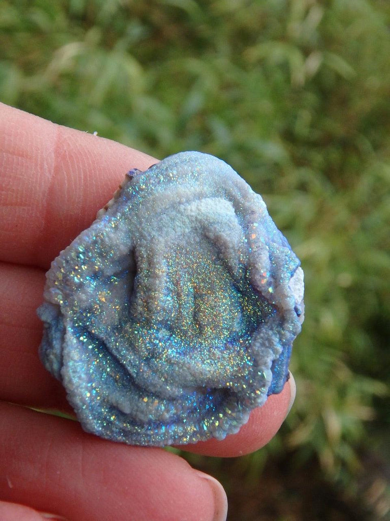 Sparkly Angel Aura Chalcedony Flower Button - Earth Family Crystals