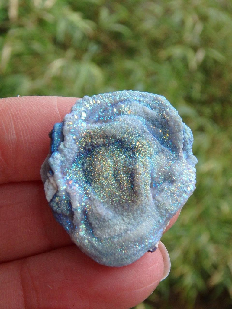 Sparkly Angel Aura Chalcedony Flower Button - Earth Family Crystals
