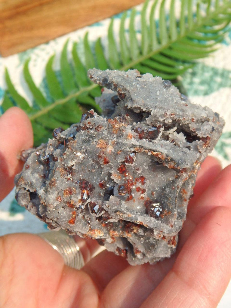 Intricate Cluster of Black Chalcedony & Burgundy Garnet Specimen - Earth Family Crystals