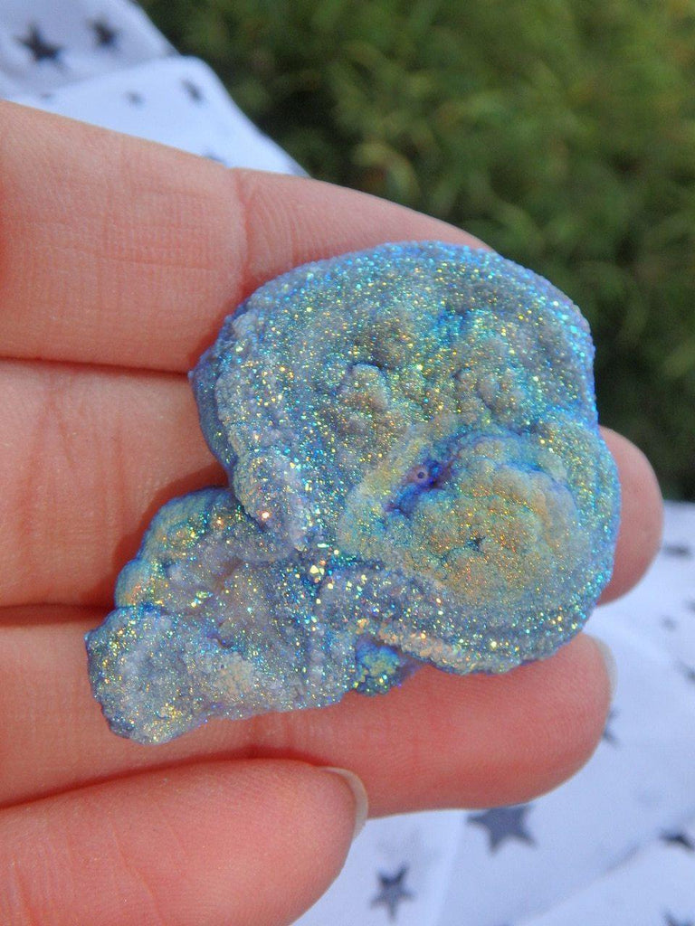 Adorable Angel Aura Infused Chalcedony Button Specimen 1 - Earth Family Crystals