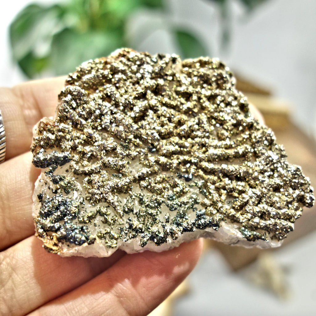 Shimmering Natural Chalcopyrite Specimen On Quartz Matrix 1 - Earth Family Crystals