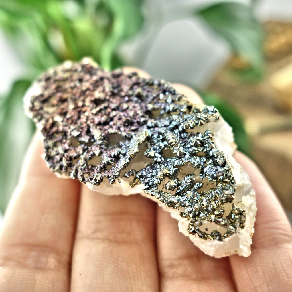 Shimmering Natural Chalcopyrite Specimen On Quartz Matrix 4 - Earth Family Crystals