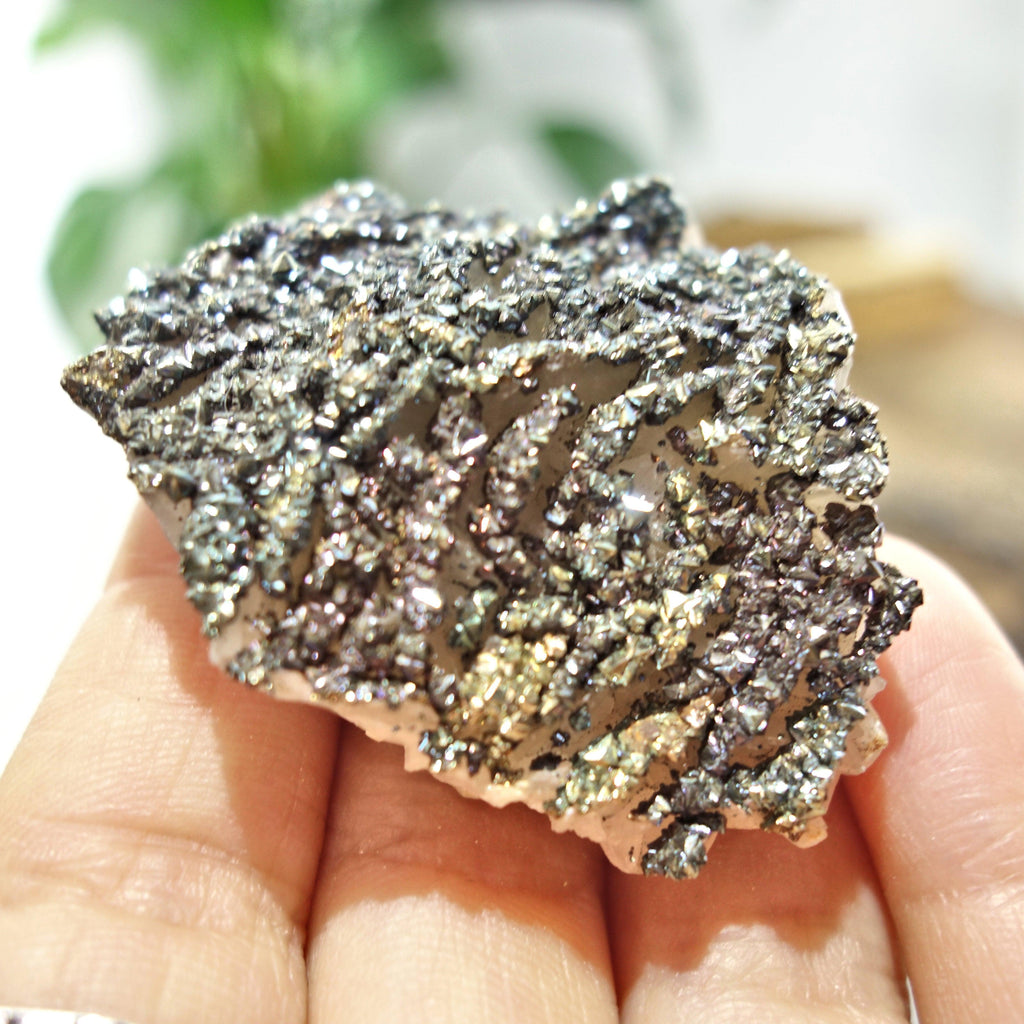 Shimmering Natural Chalcopyrite Specimen On Quartz Matrix 3 - Earth Family Crystals