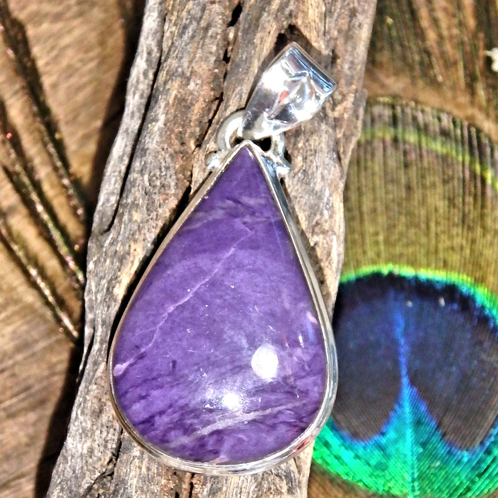 Unusual Solid Color Deep Purple Charoite Pendant in Sterling Silver (Includes Silver Chain) - Earth Family Crystals