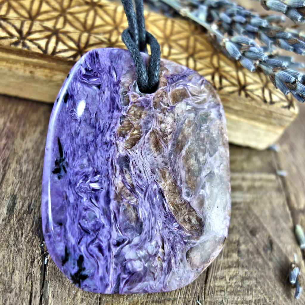 Chunky Silky Purple Charoite Pendant on Adjustable Cotton Cord 6 - Earth Family Crystals