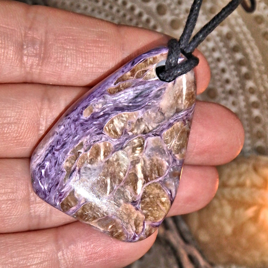 Purple Passion Charoite Pendant on Adjustable Cotton Cord - Earth Family Crystals