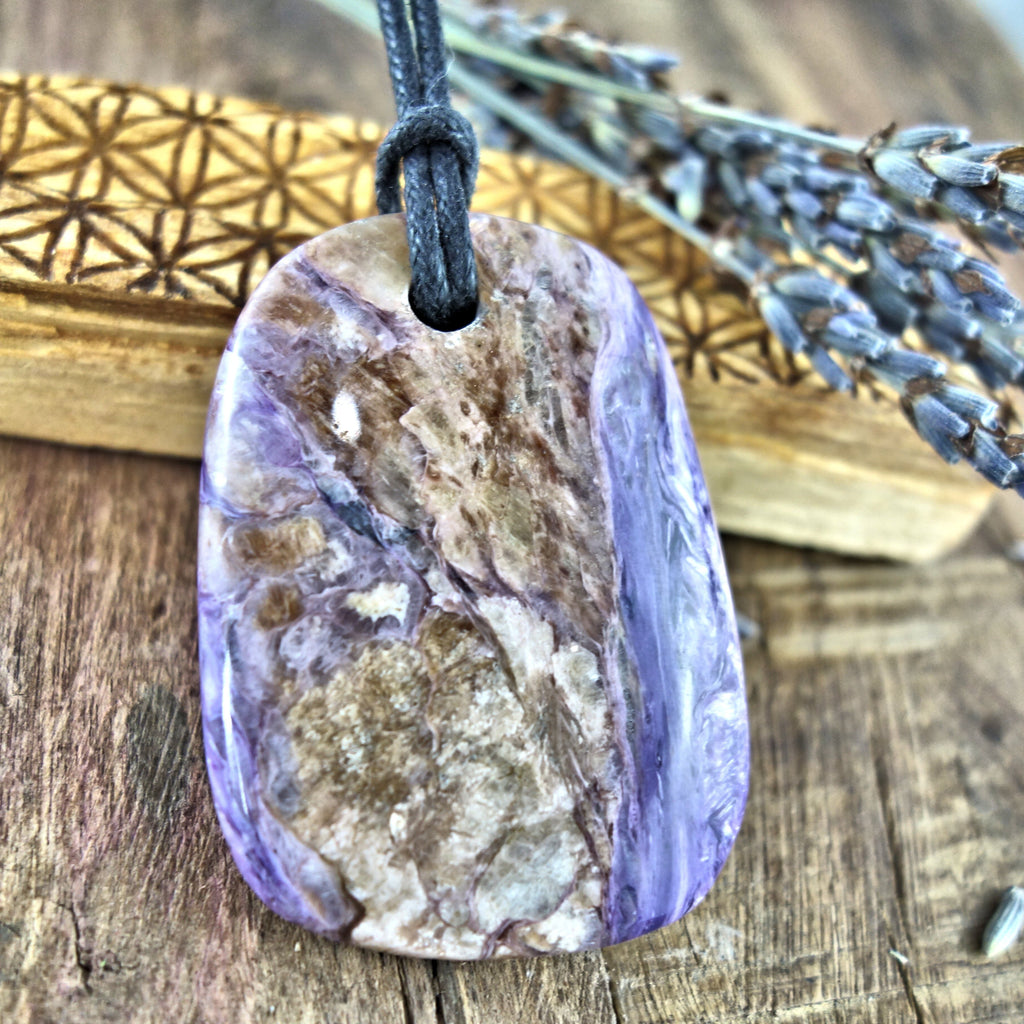 Chunky Silky Purple Charoite Pendant on Adjustable Cotton Cord 3 - Earth Family Crystals
