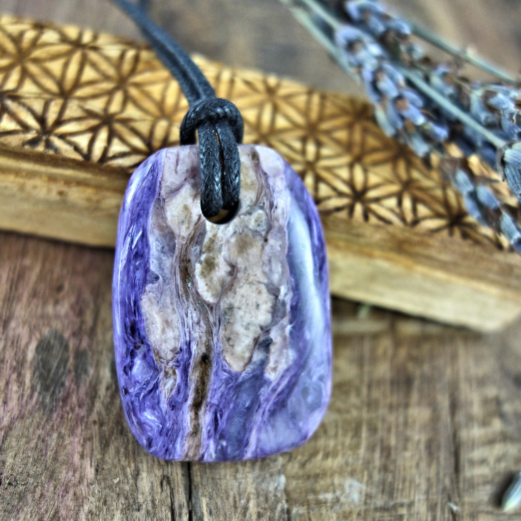 Silky Purple Charoite Pendant on Adjustable Cotton Cord 2 - Earth Family Crystals