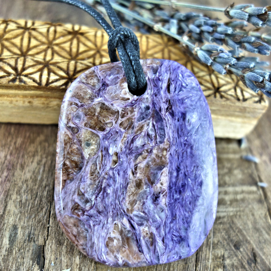 Chunky Silky Purple Charoite Pendant on Adjustable Cotton Cord 6 - Earth Family Crystals