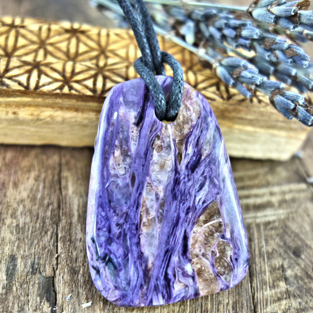Chunky Silky Purple Charoite Pendant on Adjustable Cotton Cord 5 - Earth Family Crystals