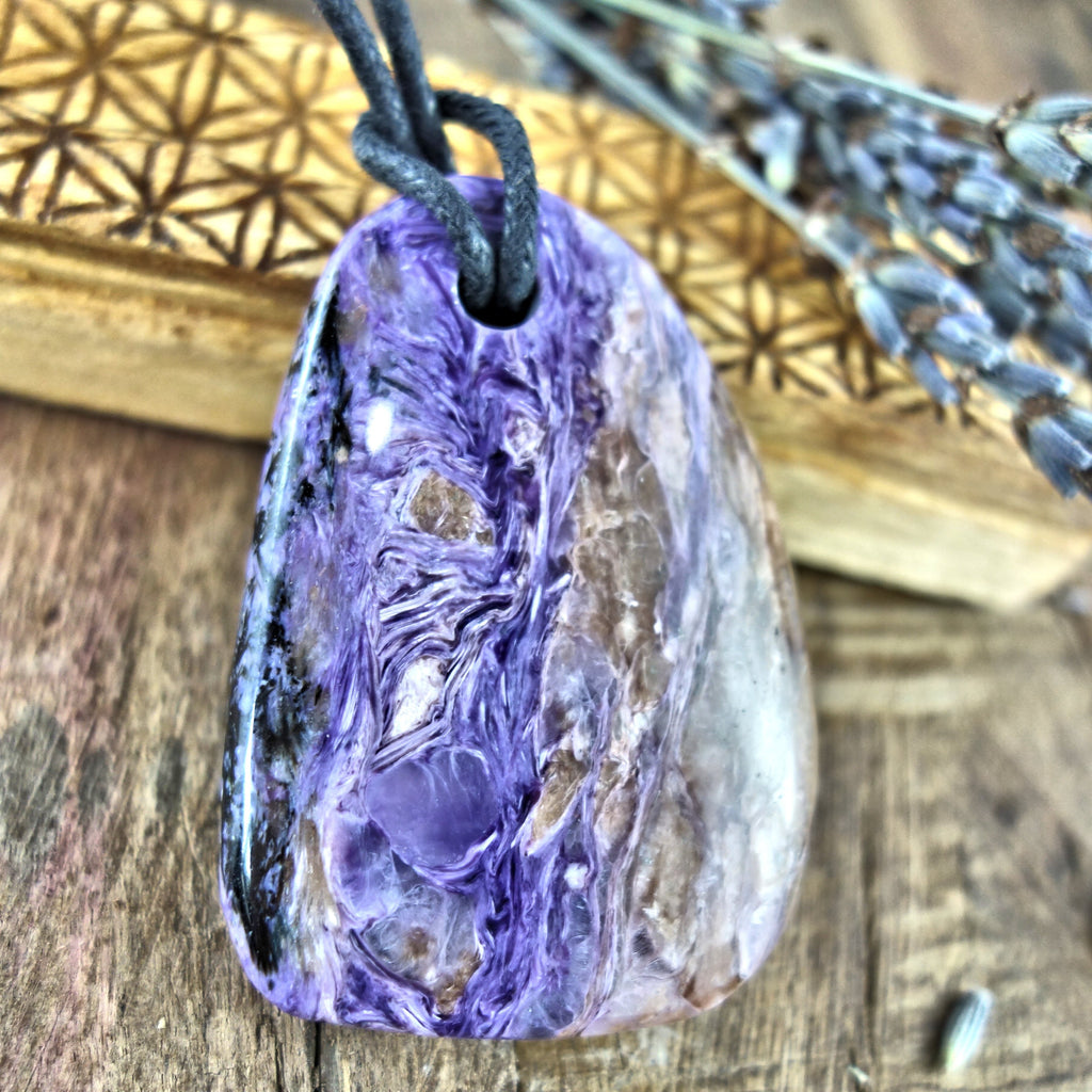Chunky Silky Purple Charoite Pendant on Adjustable Cotton Cord 4 - Earth Family Crystals