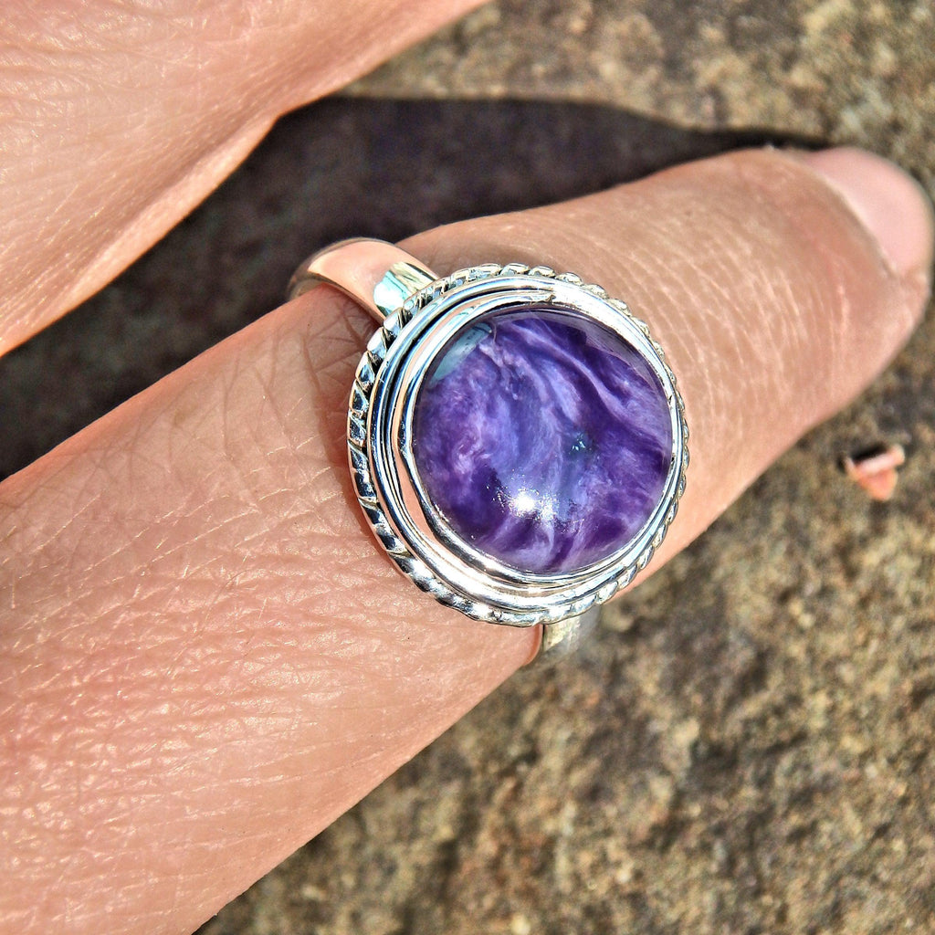 Lush Deep Silky Purple Charoite Ring in Sterling Silver (Size 9.5) - Earth Family Crystals