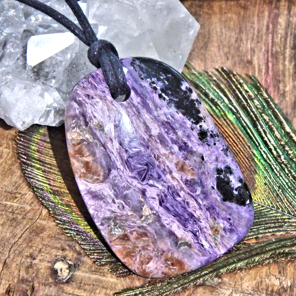 Purple Swirls Chunky Charoite Pendant on Adjustable Cotton Cord 1 - Earth Family Crystals