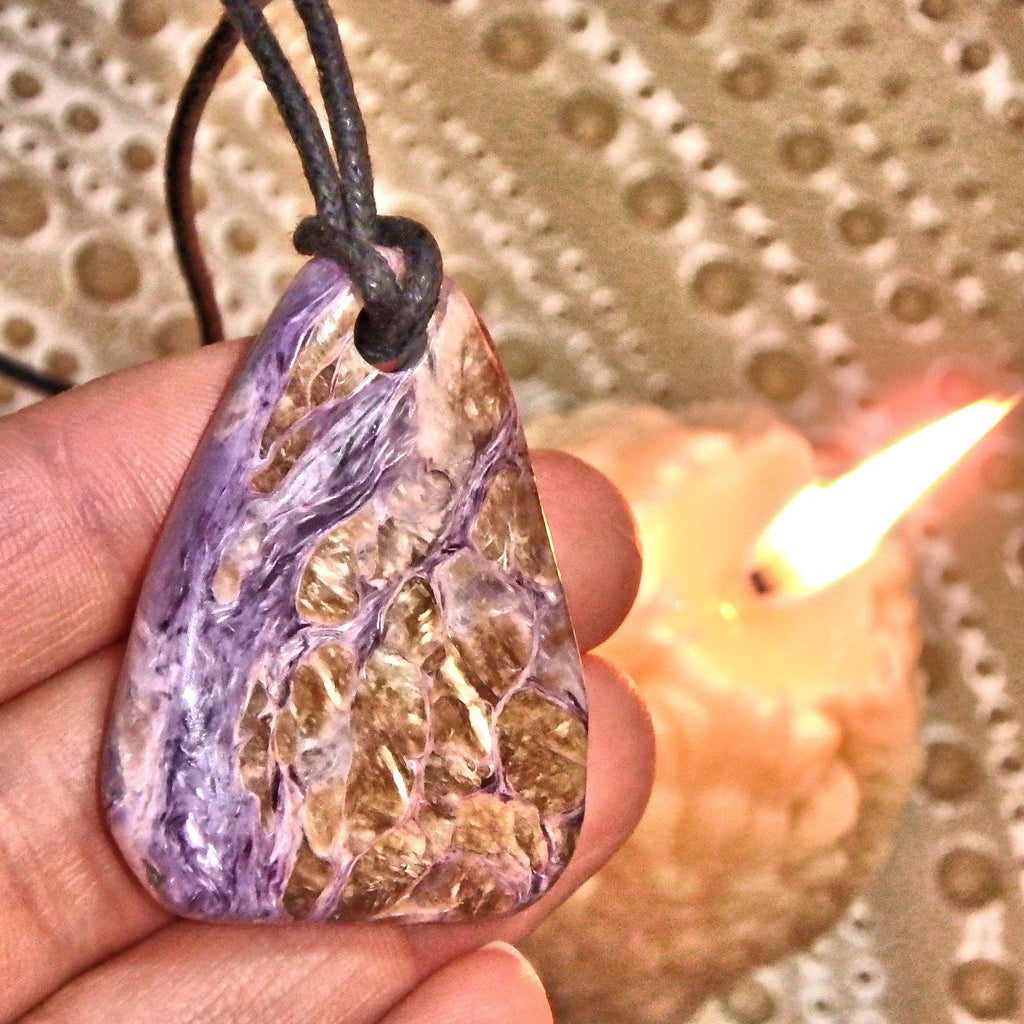Purple Passion Charoite Pendant on Adjustable Cotton Cord - Earth Family Crystals