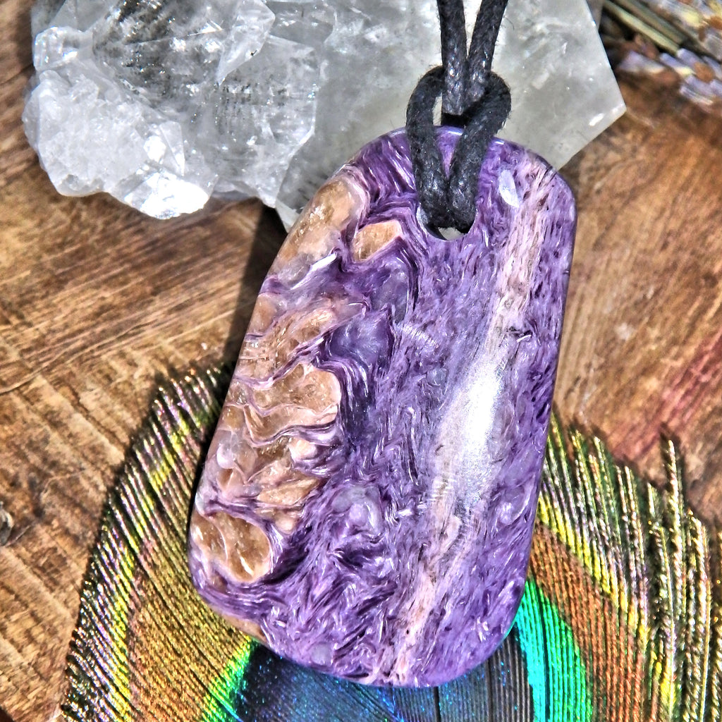 Purple Swirls Chunky Charoite Pendant on Adjustable Cotton Cord 2 - Earth Family Crystals