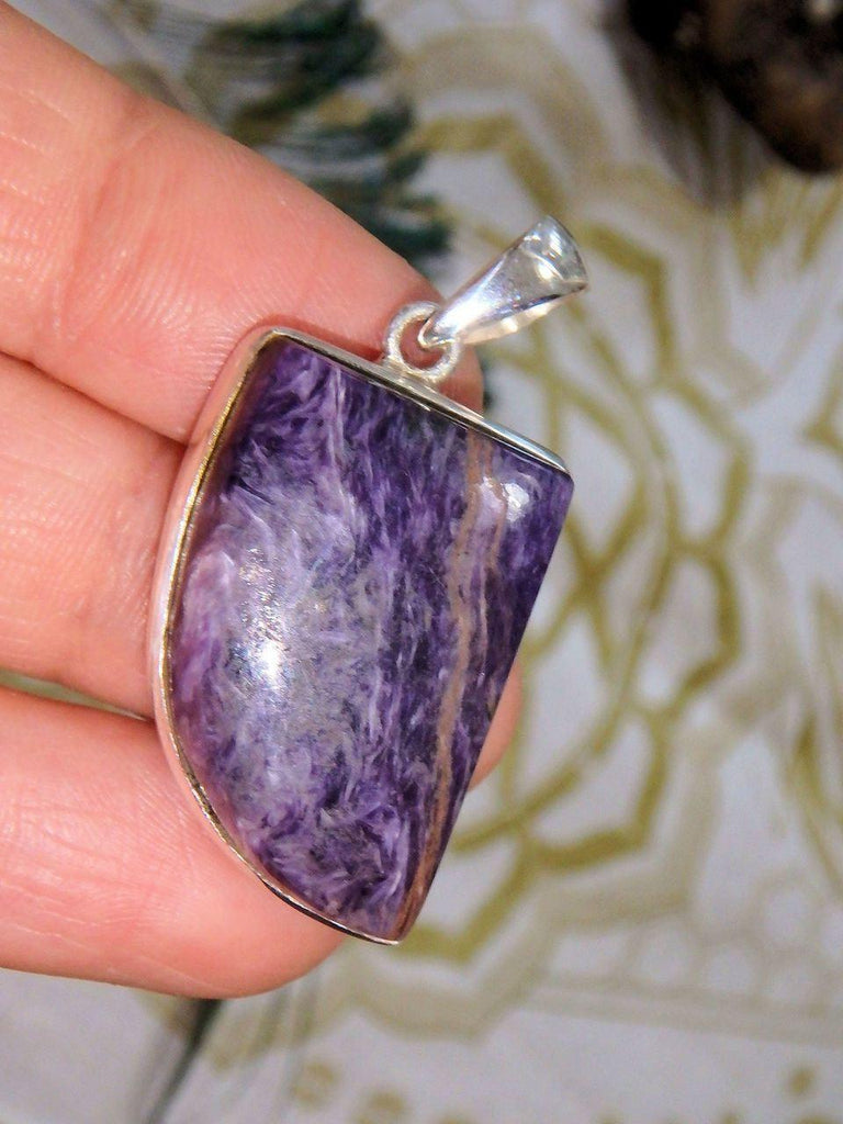 Deep Purple & Silky Inclusions Charoite Pendant in Sterling Silver (Includes Silver Chain) - Earth Family Crystals