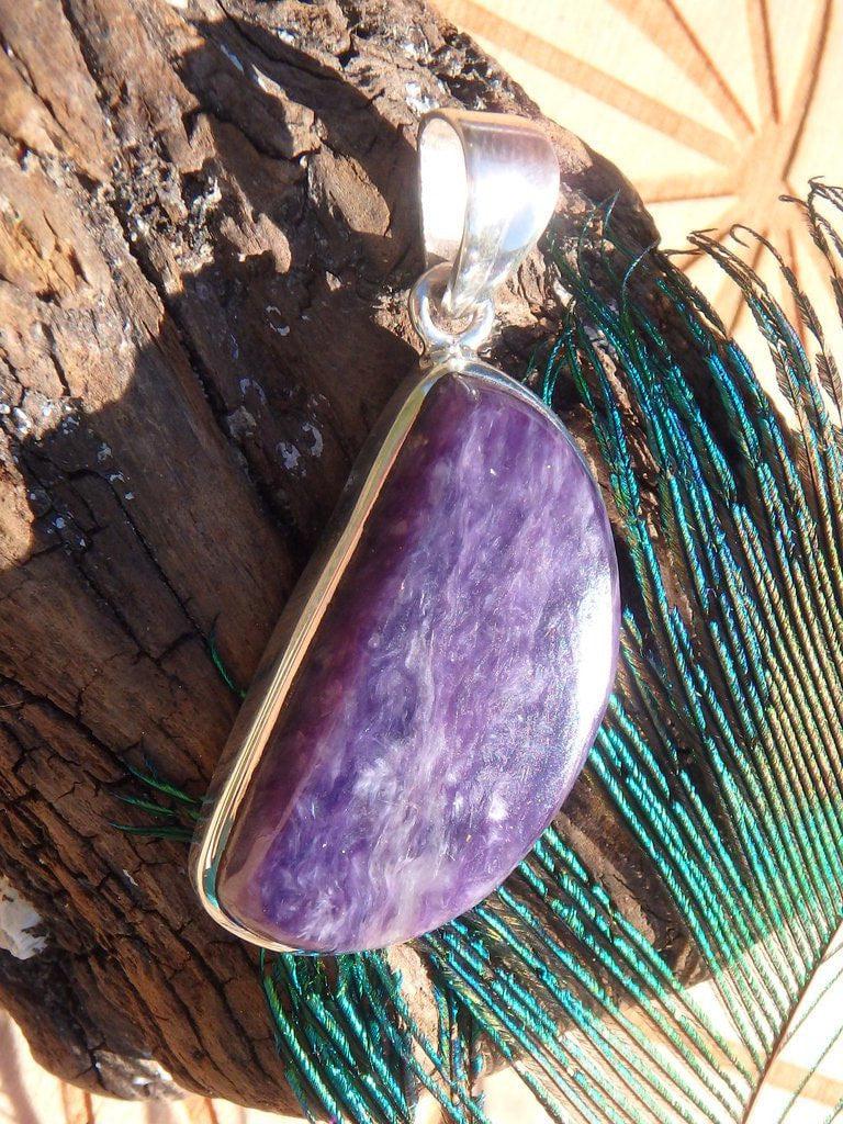 Delightful Deep Purple Charoite Gemstone Pendant In Sterling Silver (Includes Silver Chain) - Earth Family Crystals