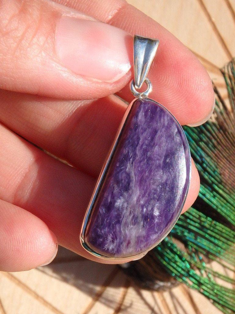 Delightful Deep Purple Charoite Gemstone Pendant In Sterling Silver (Includes Silver Chain) - Earth Family Crystals