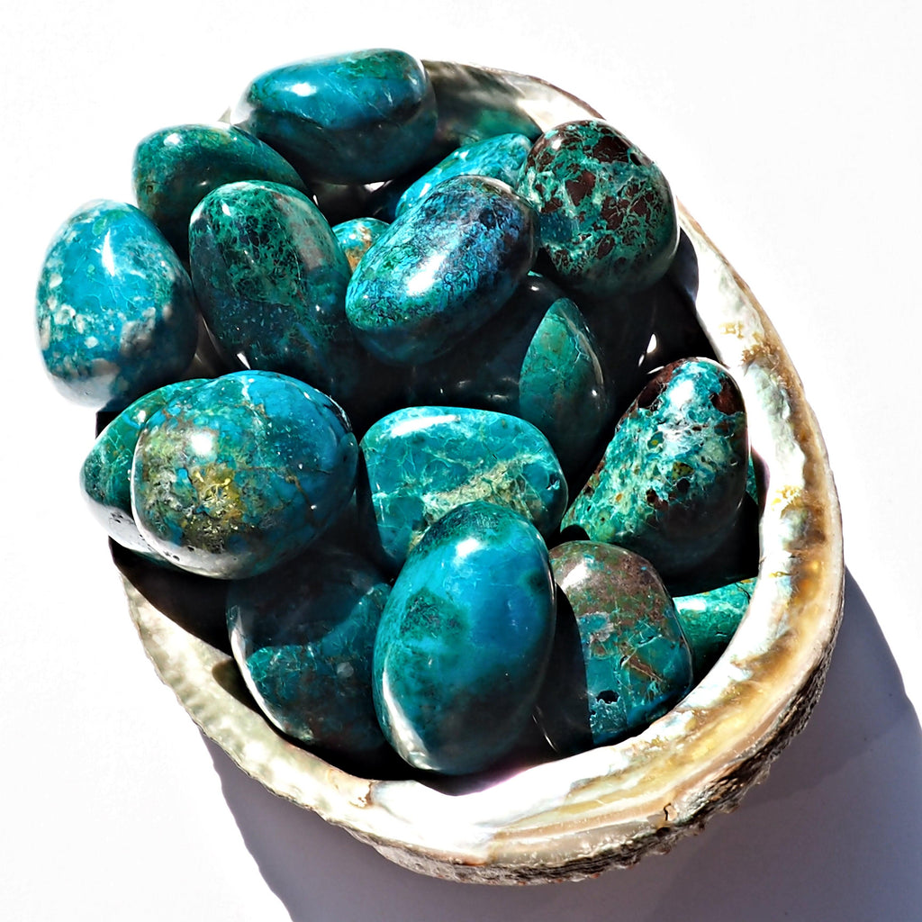 One Vibrant Blue Chrysocolla Polished Palm Stone From Peru - Earth Family Crystals