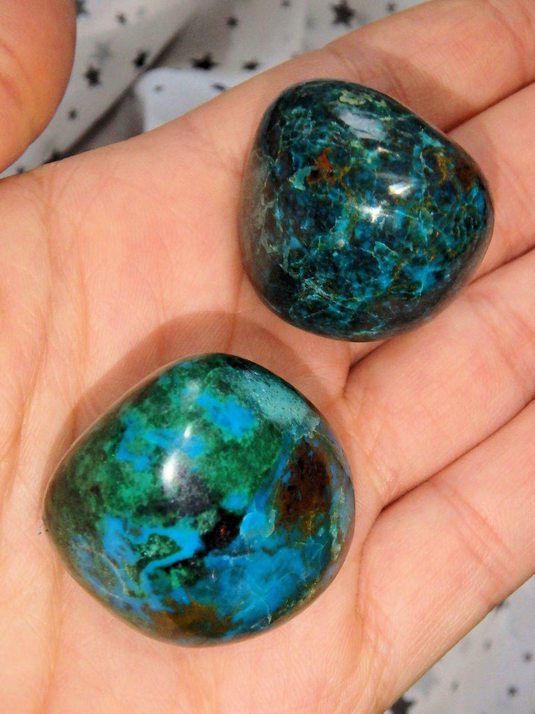 Set of 2 Vibrant Robin Egg Blue Chrysocolla Tumbled Stones - Earth Family Crystals