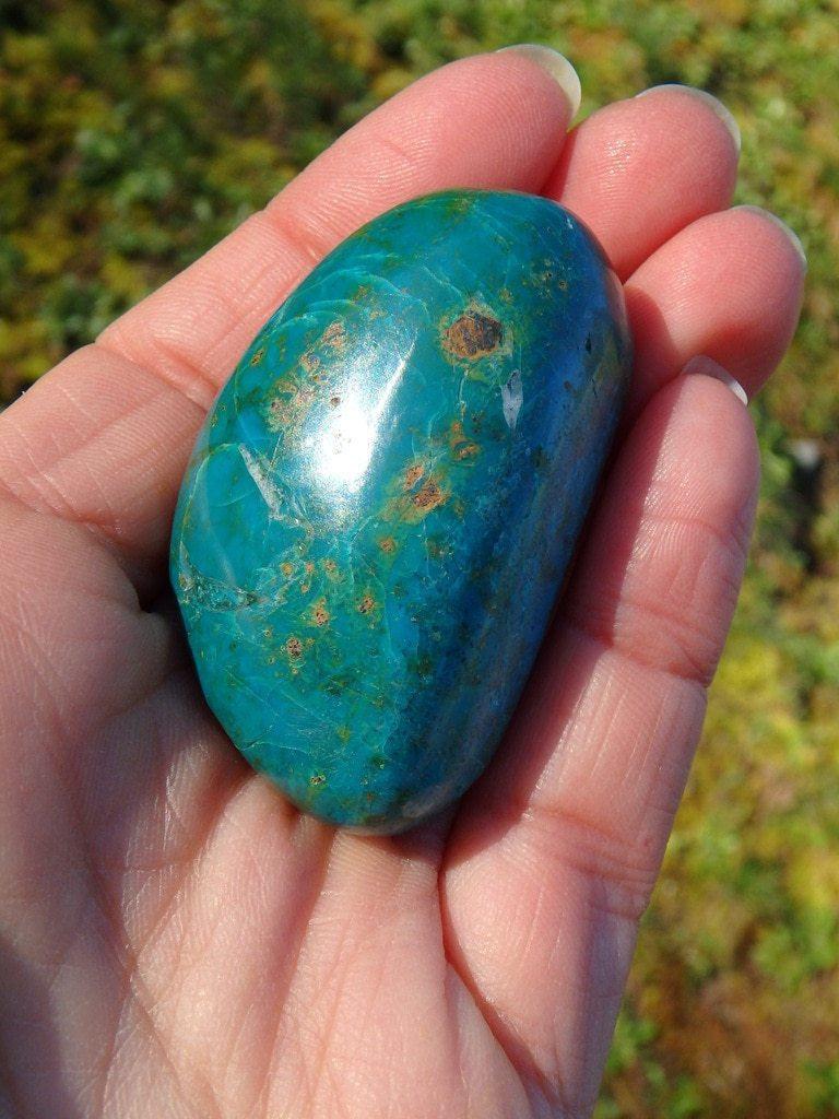 Beautiful Blue Chrysocolla Palm Stone - Earth Family Crystals