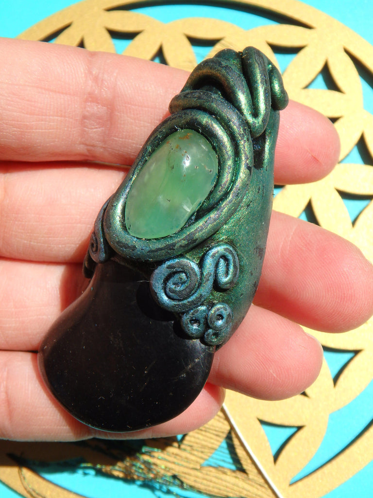 EMF Protection Shungite & Green Chrysoprase Handmade Energy Pendant (On Adjustable Cotton Cord) - Earth Family Crystals