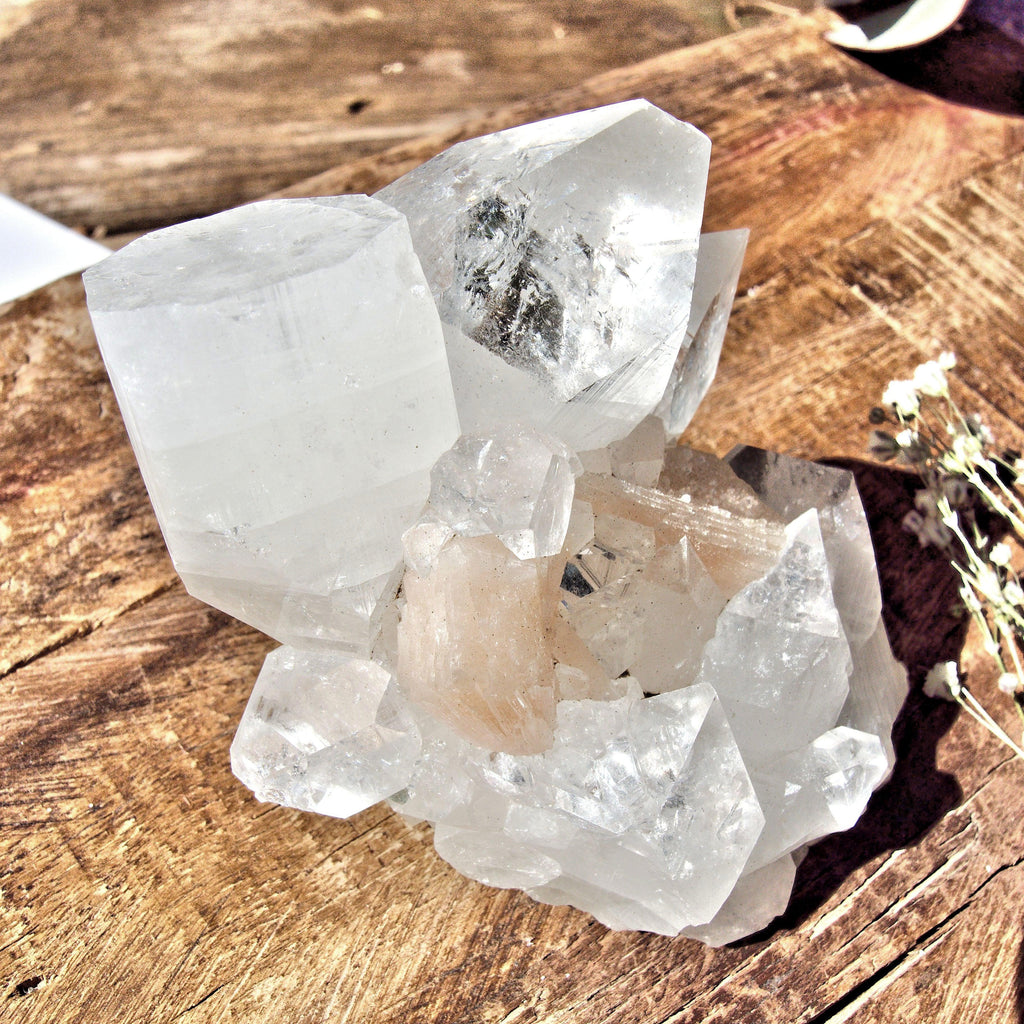 Chunky Clear Apophyllite & Peachy Pink Stilbite Cluster From India - Earth Family Crystals