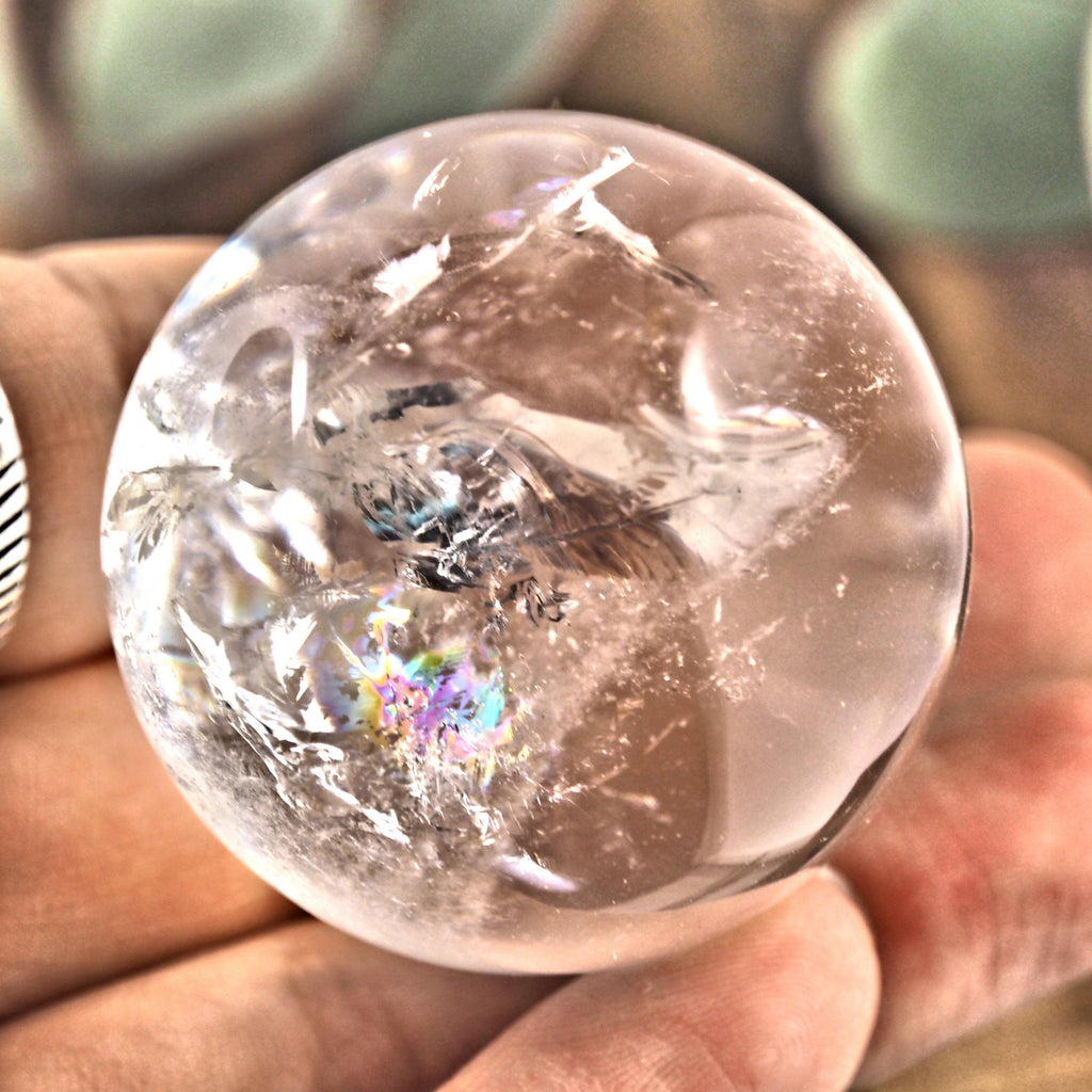 Mesmerizing Rainbow Filled Small Clear Quartz Sphere From Brazil - Earth Family Crystals