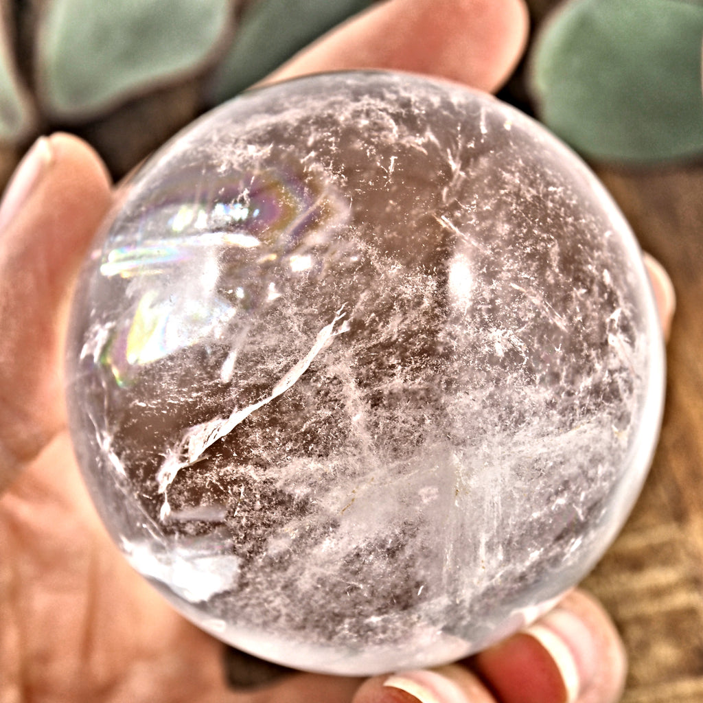 Mesmerizing Rainbow Filled Large Clear Quartz Sphere From Brazil #1 - Earth Family Crystals