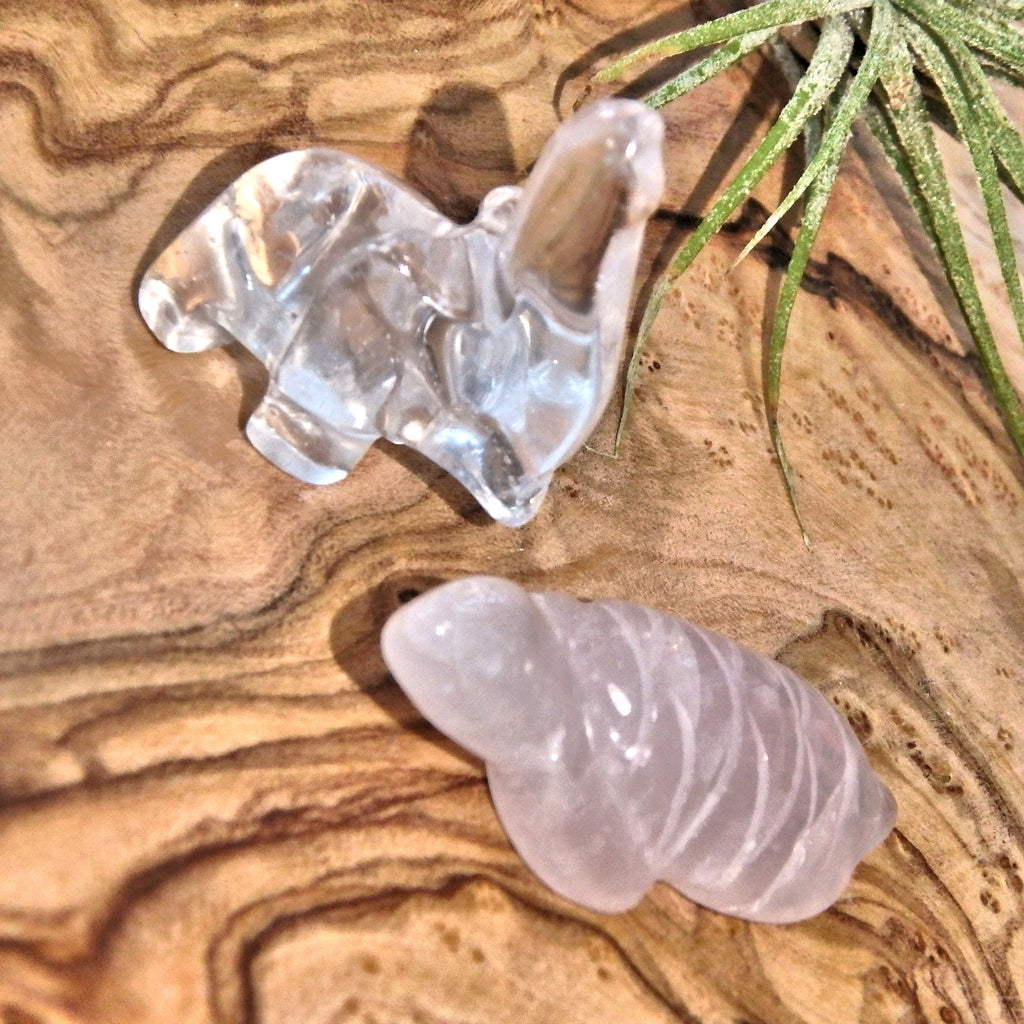 Precious Clear Quartz Elephant & Rose Quartz Turtle Set - Earth Family Crystals