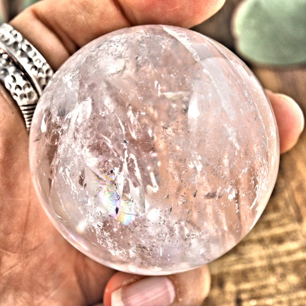 Mesmerizing Rainbow Filled Medium Clear Quartz Sphere From Brazil - Earth Family Crystals